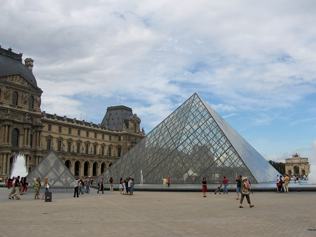 The big glass pyramid is the main entrance to the Louvre